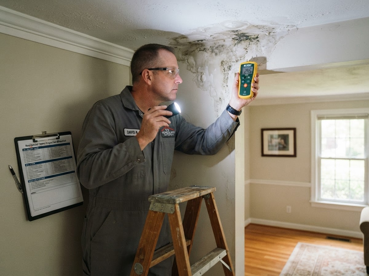 Mold inspector meeting a California homeowner to schedule a free estimate